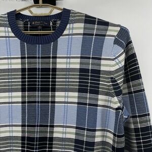 Brooks Brothers Sweater Mens XL Blue Plaid Supima Cotton Crewneck Knit